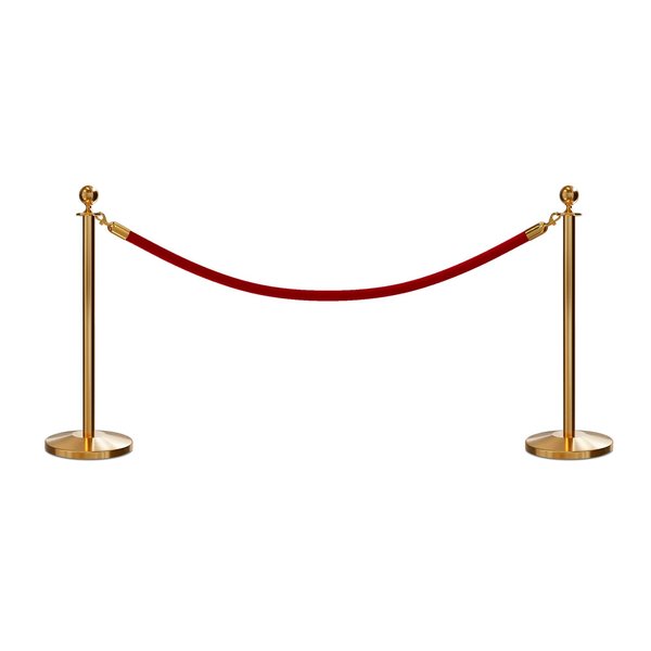 Montour Line Stanchion Post and Rope Kit Sat.Brass, 2 Ball Top1 Red Rope C-Kit-2-SB-BA-1-PVR-RD-PB